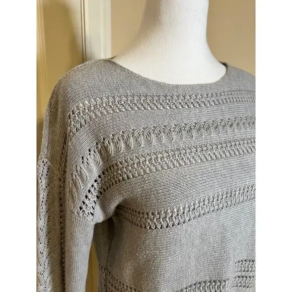 Sundance Silk Blend Sweater Dress Long Sleeve Open Knit Grey/Taupe Small Petite - Picture 2 of 6